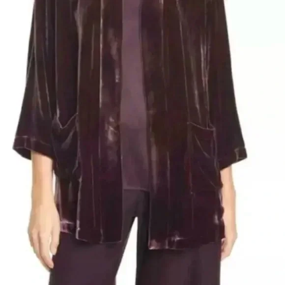 EILEEN FISHER Wine Kimono Velvet Silk Blend Jacket XS - Picture 5 of 8
